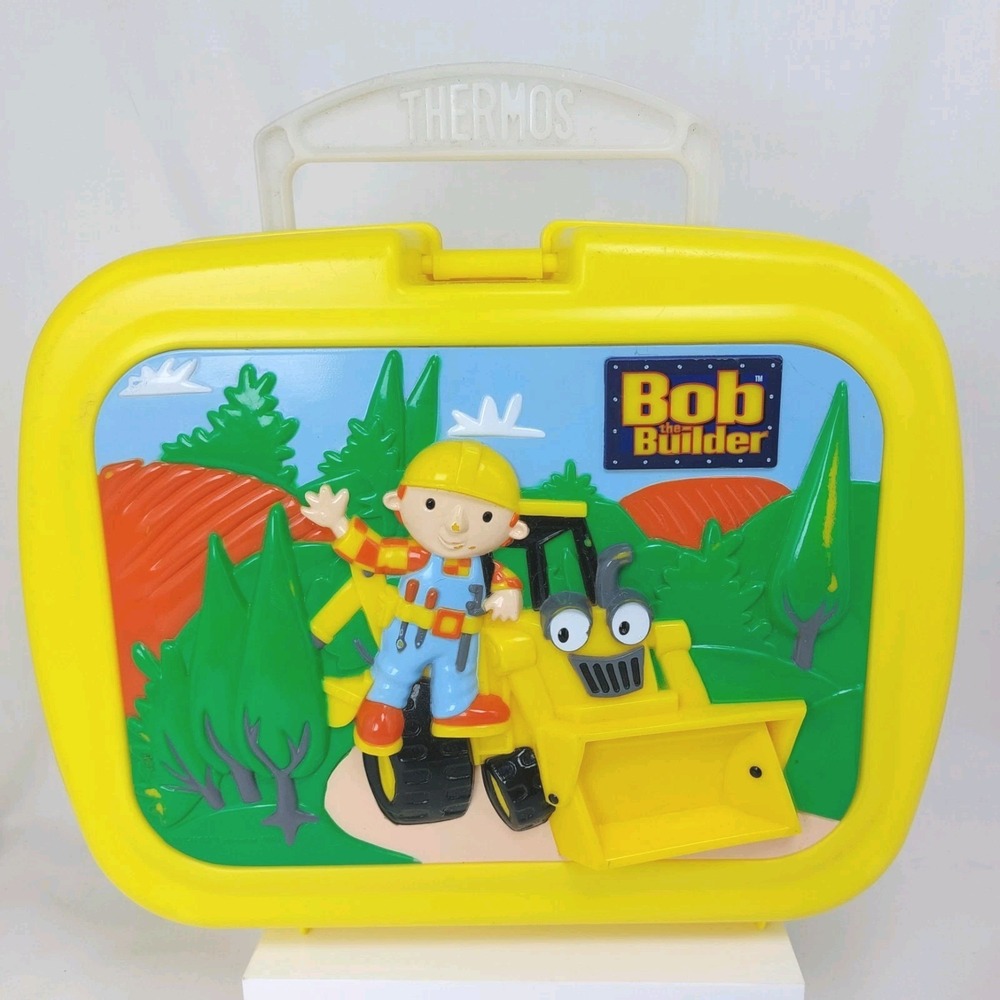 Vintage Thermos Bob The Builder 3D Lunch Box Yellow Fun Graphics Box Only‎
